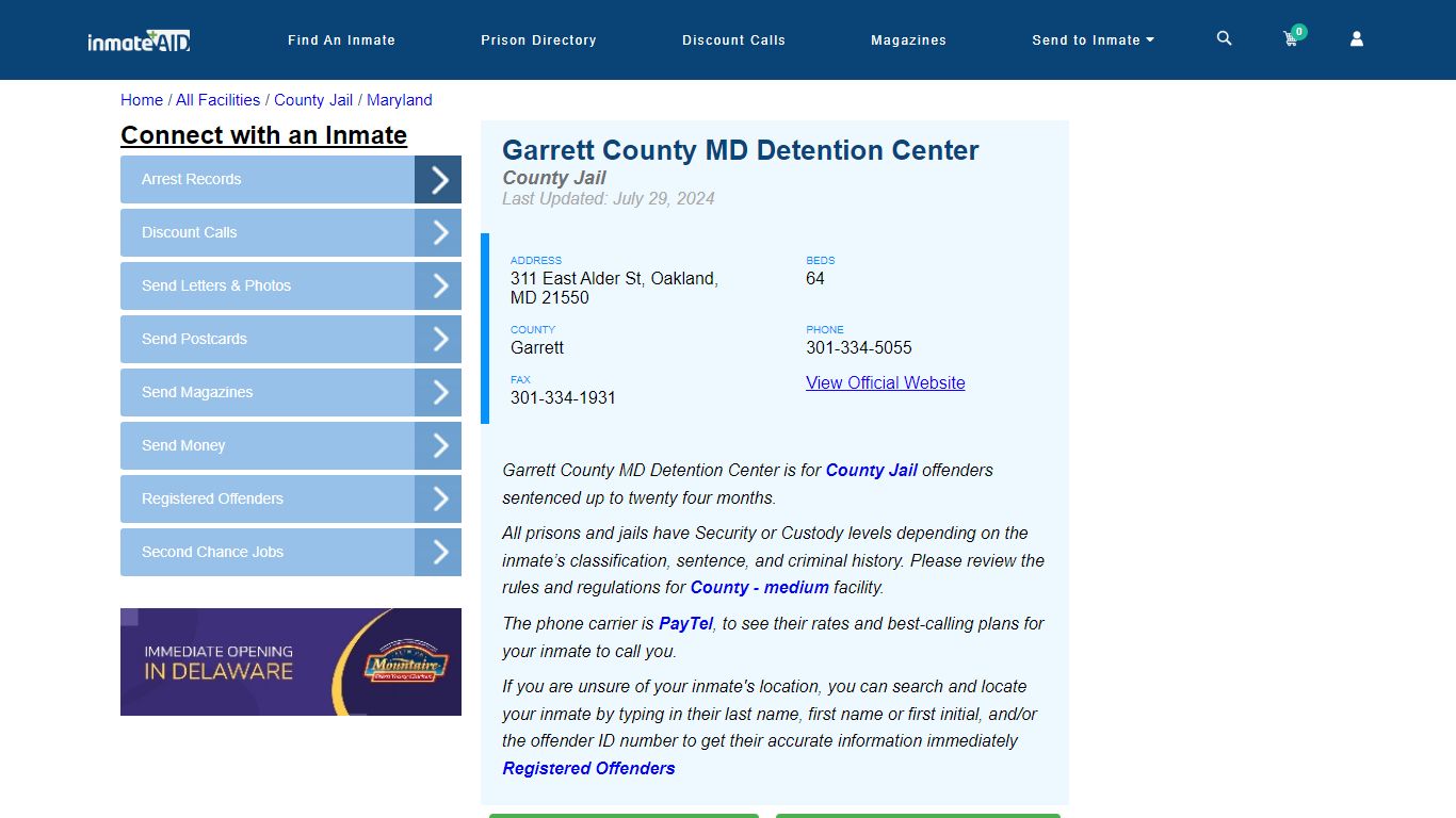 Garrett County MD Detention Center - Inmate Locator