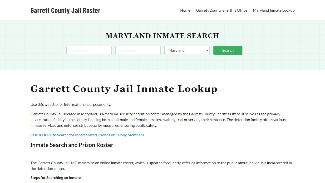 Garrett County Jail Roster Lookup, MD, Inmate Search