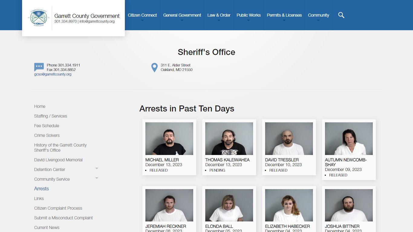 Arrest Log - Garrett County Government